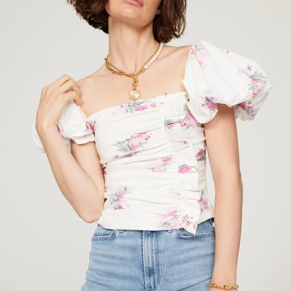 LoveShackFancy Dalima Puff Sleeve Top NWT size 2